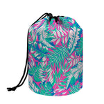 Teal Pink Blossom Tropical Pattern Print Drawstring Makeup Bag