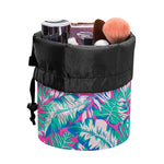 Teal Pink Blossom Tropical Pattern Print Drawstring Makeup Bag