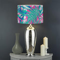 Teal Pink Blossom Tropical Pattern Print Drum Lamp Shade