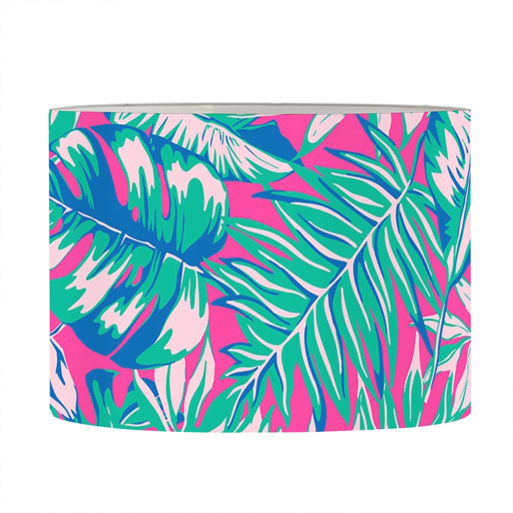 Teal Pink Blossom Tropical Pattern Print Drum Lamp Shade