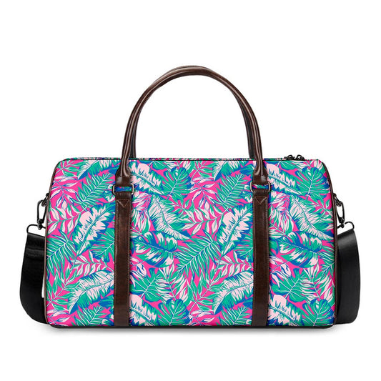 Teal Pink Blossom Tropical Pattern Print Duffle Bag