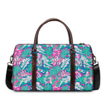 Teal Pink Blossom Tropical Pattern Print Duffle Bag