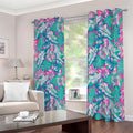 Teal Pink Blossom Tropical Pattern Print Extra Wide Grommet Curtains
