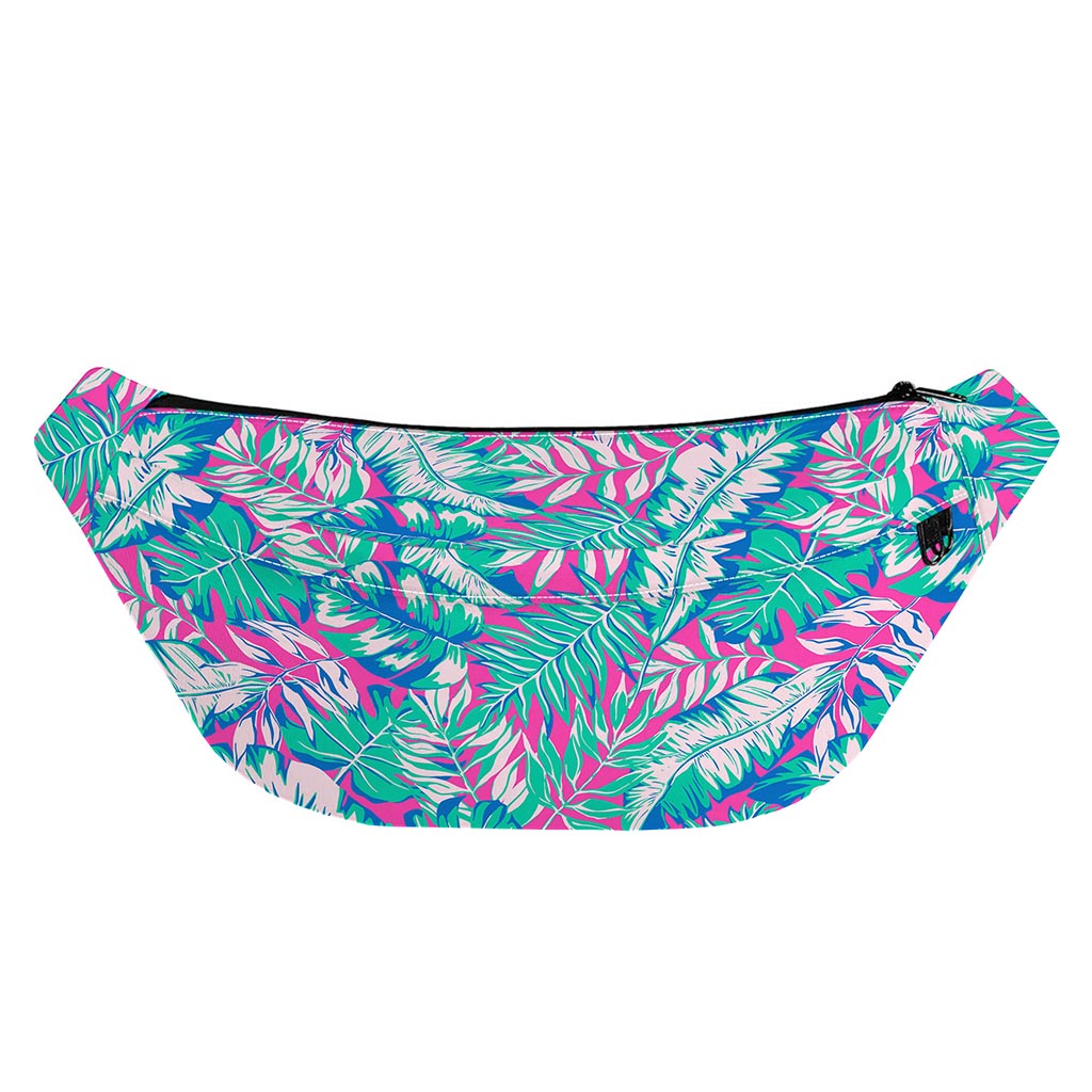 Teal Pink Blossom Tropical Pattern Print Fanny Pack
