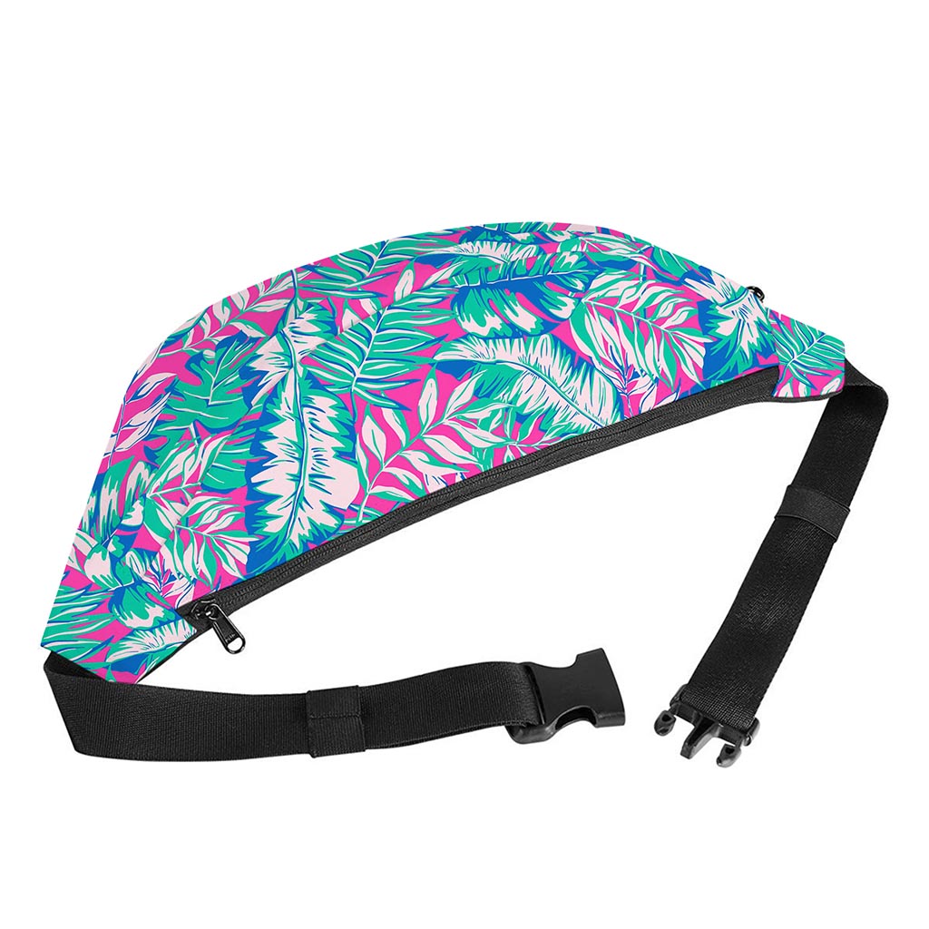 Teal Pink Blossom Tropical Pattern Print Fanny Pack
