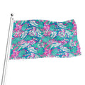 Teal Pink Blossom Tropical Pattern Print Flag