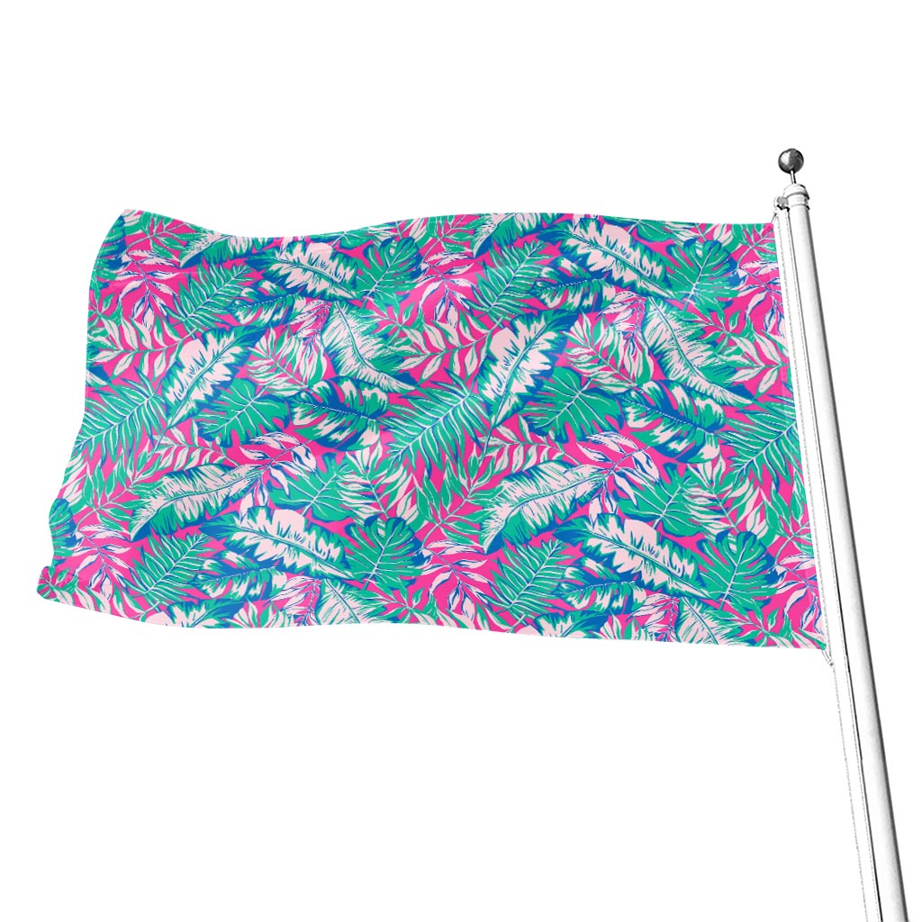 Teal Pink Blossom Tropical Pattern Print Flag