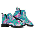 Teal Pink Blossom Tropical Pattern Print Flat Ankle Boots