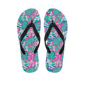 Teal Pink Blossom Tropical Pattern Print Flip Flops