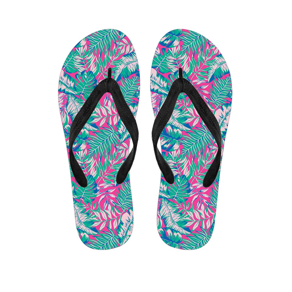 Teal Pink Blossom Tropical Pattern Print Flip Flops