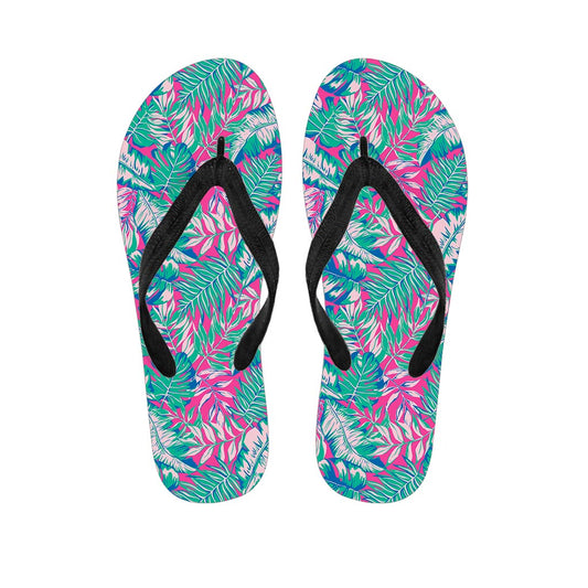 Teal Pink Blossom Tropical Pattern Print Flip Flops