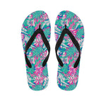 Teal Pink Blossom Tropical Pattern Print Flip Flops