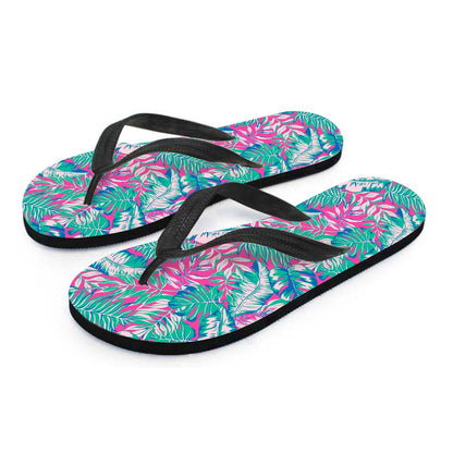 Teal Pink Blossom Tropical Pattern Print Flip Flops