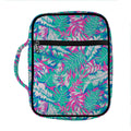 Teal Pink Blossom Tropical Pattern Print Front Pocket Bible Bag