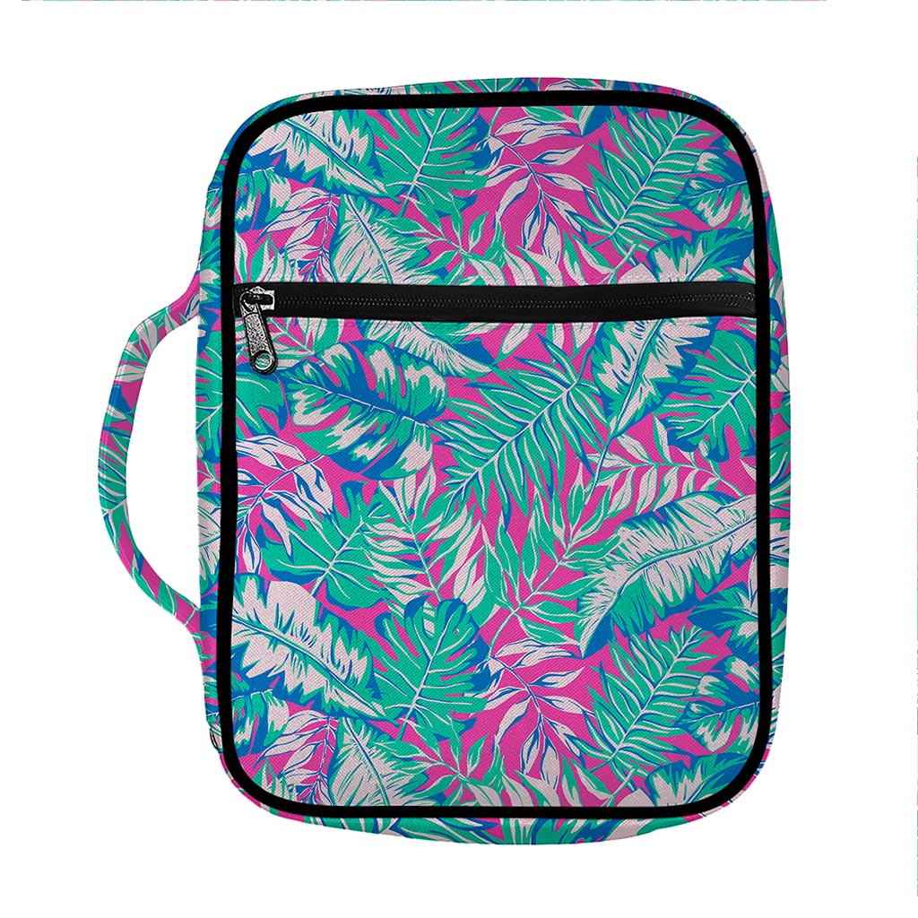 Teal Pink Blossom Tropical Pattern Print Front Pocket Bible Bag