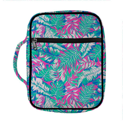 Teal Pink Blossom Tropical Pattern Print Front Pocket Bible Bag