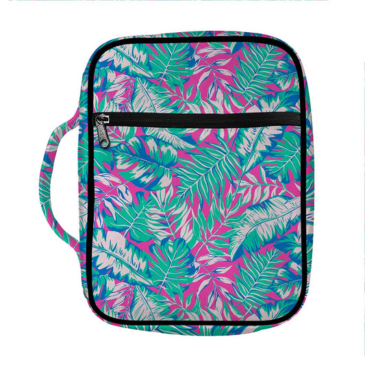 Teal Pink Blossom Tropical Pattern Print Front Pocket Bible Bag