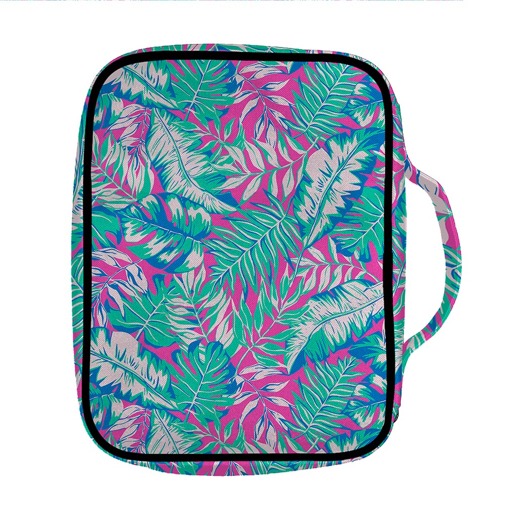 Teal Pink Blossom Tropical Pattern Print Front Pocket Bible Bag