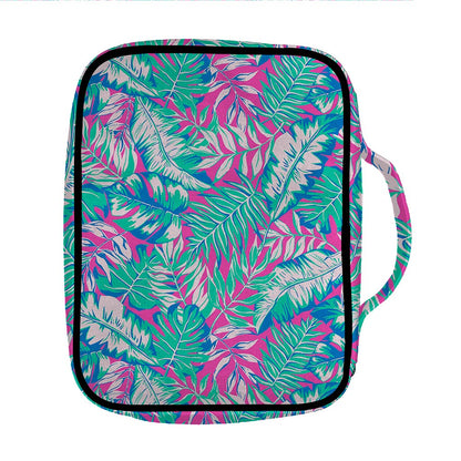 Teal Pink Blossom Tropical Pattern Print Front Pocket Bible Bag