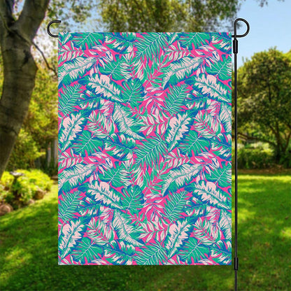 Teal Pink Blossom Tropical Pattern Print Garden Flag