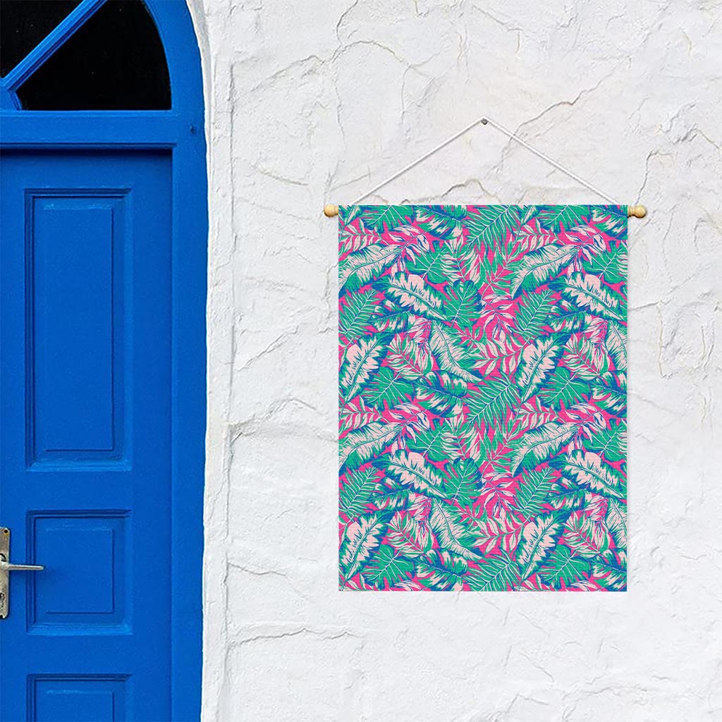 Teal Pink Blossom Tropical Pattern Print Garden Flag