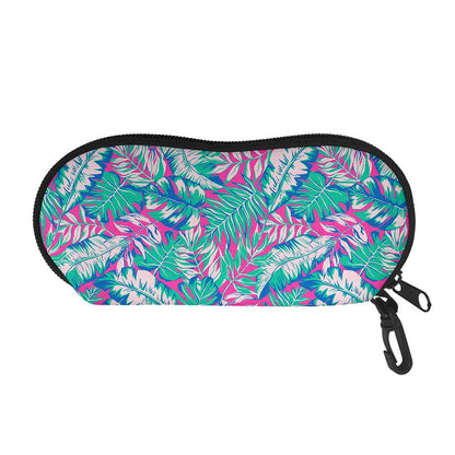 Teal Pink Blossom Tropical Pattern Print Glasses Case