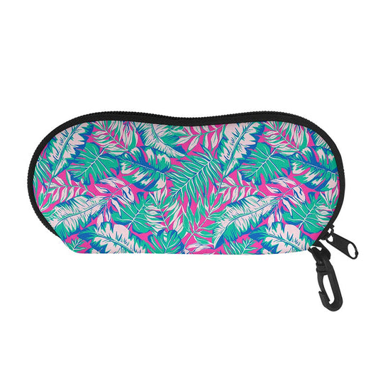 Teal Pink Blossom Tropical Pattern Print Glasses Case