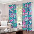 Teal Pink Blossom Tropical Pattern Print Grommet Curtains