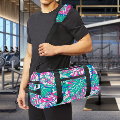 Teal Pink Blossom Tropical Pattern Print Gym Bag