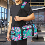 Teal Pink Blossom Tropical Pattern Print Gym Bag