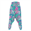 Teal Pink Blossom Tropical Pattern Print Hammer Pants