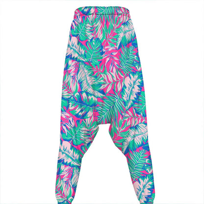 Teal Pink Blossom Tropical Pattern Print Hammer Pants