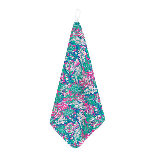 Teal Pink Blossom Tropical Pattern Print Hand Towel