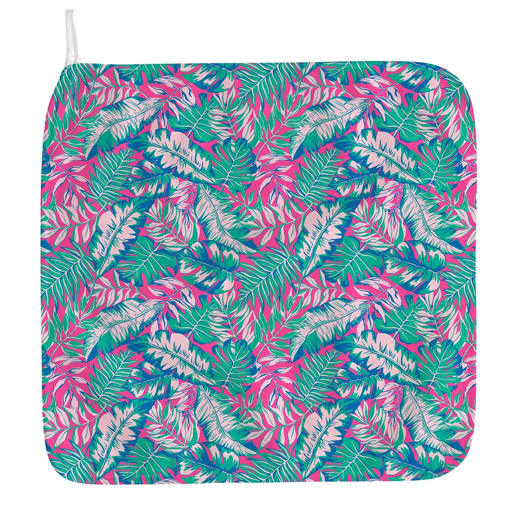 Teal Pink Blossom Tropical Pattern Print Hand Towel