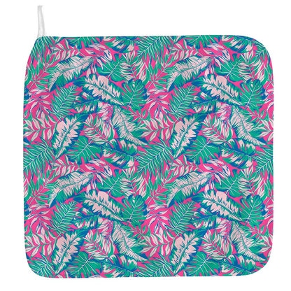 Teal Pink Blossom Tropical Pattern Print Hand Towel
