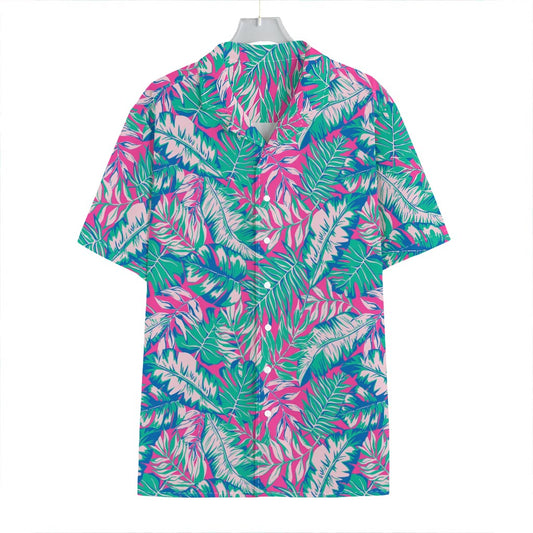 Teal Pink Blossom Tropical Pattern Print Hawaiian Shirt