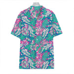 Teal Pink Blossom Tropical Pattern Print Hawaiian Shirt