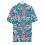 Teal Pink Blossom Tropical Pattern Print Hawaiian Shirt