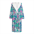 Teal Pink Blossom Tropical Pattern Print Hooded Bathrobe