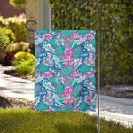 Teal Pink Blossom Tropical Pattern Print House Flag