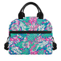 Teal Pink Blossom Tropical Pattern Print Insulated Lunch Bag
