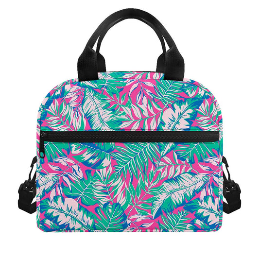 Teal Pink Blossom Tropical Pattern Print Insulated Lunch Bag