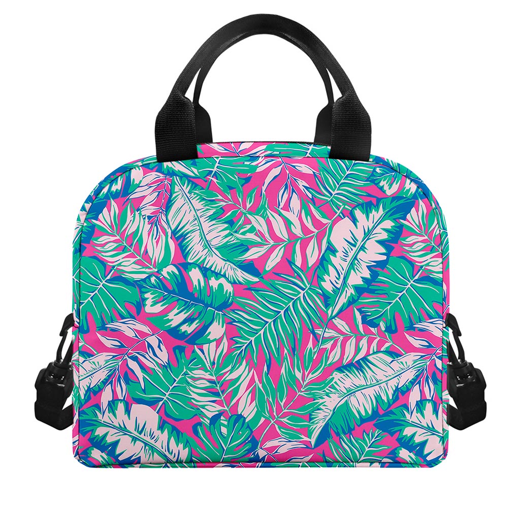 Teal Pink Blossom Tropical Pattern Print Insulated Lunch Bag