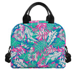 Teal Pink Blossom Tropical Pattern Print Insulated Lunch Bag