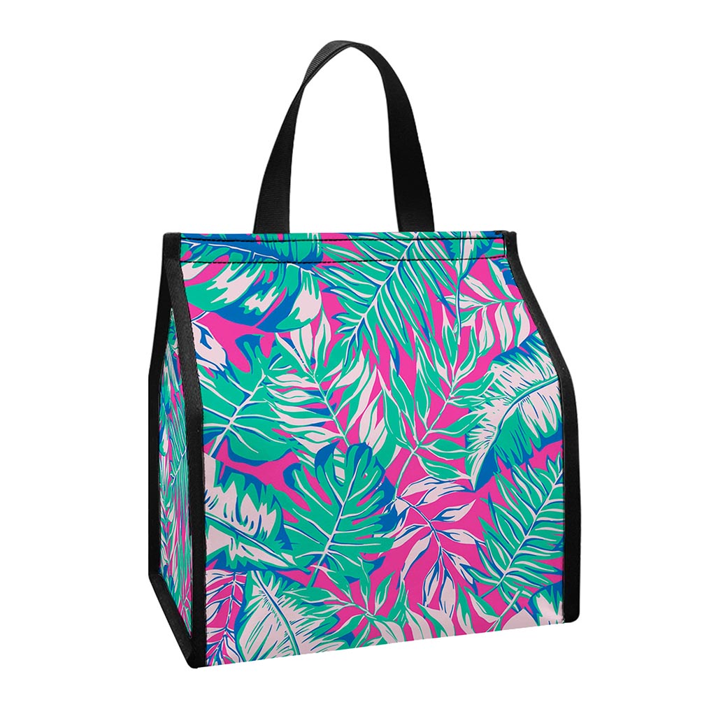 Teal Pink Blossom Tropical Pattern Print Insulated Lunch Tote