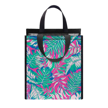 Teal Pink Blossom Tropical Pattern Print Insulated Lunch Tote