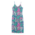 Teal Pink Blossom Tropical Pattern Print Jersey Midi Cami Dress