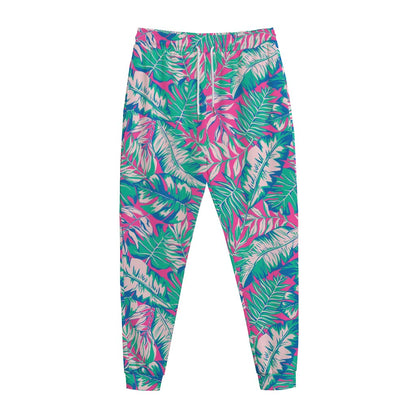 Teal Pink Blossom Tropical Pattern Print Jogger Pants