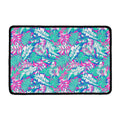 Teal Pink Blossom Tropical Pattern Print Kitchen Mat
