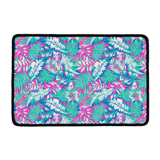 Teal Pink Blossom Tropical Pattern Print Kitchen Mat